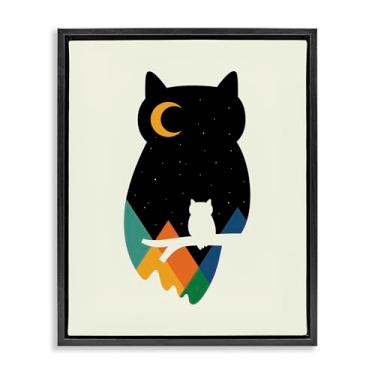 Imagem de Stupell Industries Montanhas com silhueta de coruja moldura preta flutuante, arte de parede, design de Andy Westface, 64 x 79 cm