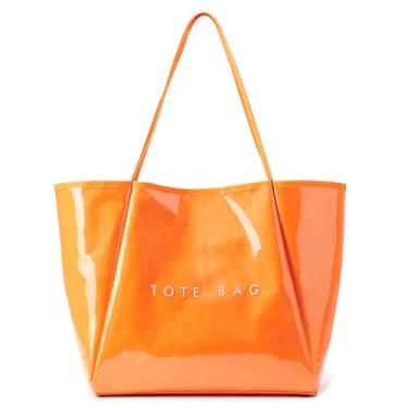 Imagem de KALIDI Bolsa feminina grande de PVC, bolsa Hobo, para viagem, papel kraft, bolsa de ombro grande, para trabalho, faculdade, praia, Laranja, Large