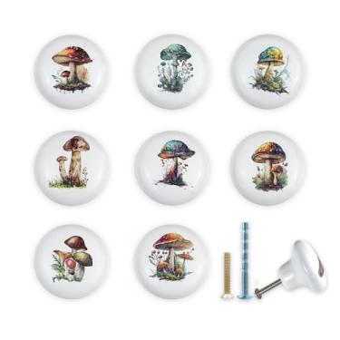 Imagem de JamJam Conjunto de 8 puxadores de cerâmica de cogumelo de 3,8 cm exclusivos vintage para berçário infantil puxadores de gaveta de armário de quarto de crianças