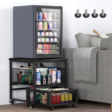 Imagem de Guliu Suporte Para Mini Geladeira De 21 X Pol. Com Armazenamento, Mesa Resistente 4 Rodas Trava Cafeteria, Armário Compacto Refrigerador Bebidas, Carrinho Dormitório, Escritório E Casa (Preto)