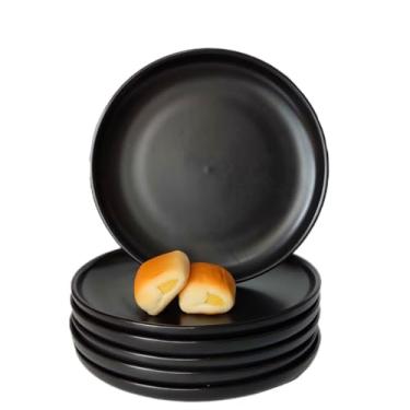 Imagem de Honkenda Pratos De Cerâmica Preta Para Bife 6", Prato Pequeno Redondo Aperitivo, Conjunto Moderno Planos Massa, Elegante Saladas E Sobremesas Porcelana, Lavável Na Máquina Lavar Louça (Pacote Com 6)