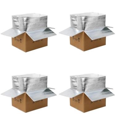 Imagem de TUKYLIL Pacote Com 4 Caixas De Remessa Isoladas Revestimento Papel Alumínio, Caixa Dupla Para Alimentos Congelados E Quentes, Térmica Reutilizável Perecíveis, Correio Pequena (Madeira)