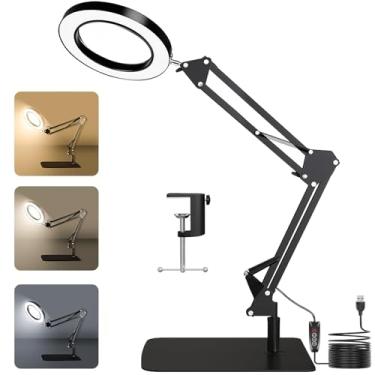Imagem de Gskeys Lupa 15X Com Luz, Lente Real, 72 Leds, 3 Modos De Cor, Regulável Continuamente, Braçadeira E Base Ajustáveis, Viva-Voz Para Artesanato, Leitura, Reparos, Trabalho Perto
