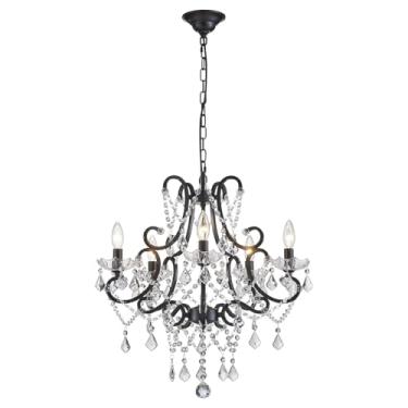 Imagem de ANJIADENGSHI Mini Lustre De Cristal, Preto Moderno 5 Luzes Para Sala Jantar, Luminária Pendente Teto, Vela, Estar, Cozinha, Ilha, Entrada, Quarto