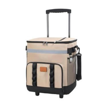 Imagem de Deevoka Saco mais frio Rolamento isolado Carrinho de refrigerador 35 L Capacidade Mantenha o pacote de gelo com rodas leves frios para o parque de verão Praia, Cáqui