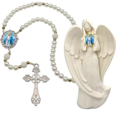 Imagem de Terço Oraçao Luxo com Imagem Anjo Nossa Senhora das Graças Decoração C