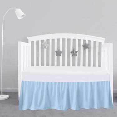 Imagem de Saia para cama de berço azul claro 71 cm x 132 cm com 35,5 cm de altura - Saia de berço com babados e cantos divididos - Saia de cama macia para berçário padrão para bebês meninos ou meninas