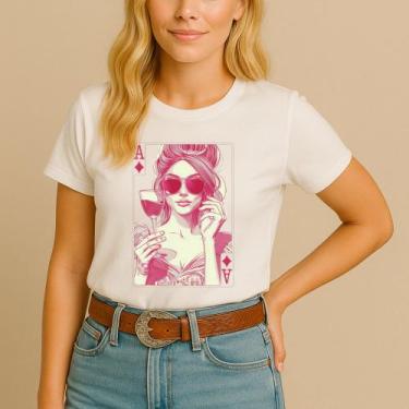 Imagem de Camiseta T-shirt Casual Feminina Estampa Mulher Carta Modinha Algodão 