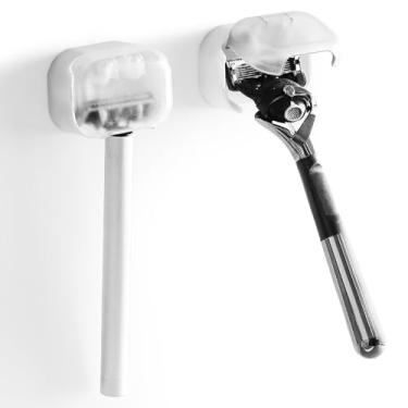 Imagem de Casbomy Pacote com 2 suportes de lâmina de acrílico com capa para chuveiro, organizador de barbeador montado na parede com ventosa, suporte para barbeador compatível com Gillette Fusion 5 Proglide