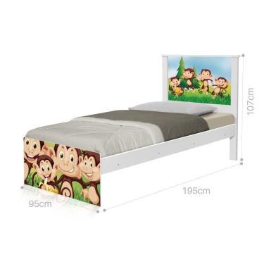 Imagem de Cama Solteiro Com Cabeceira Adesivada Safari Macaquinhos
