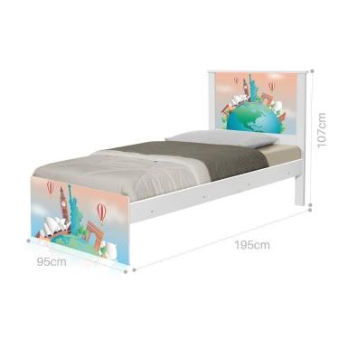 Imagem de Cama Solteiro Com Cabeceira Adesivada Volta Ao Mundo
