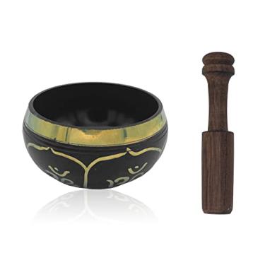 Imagem de Mandala Crafts Conjunto de tigelas de canto tibetanas – tigela de som do Nepal para cura – tigela de meditação tibetana para decoração de meditação de ioga mindfulness (10 cm, preta)