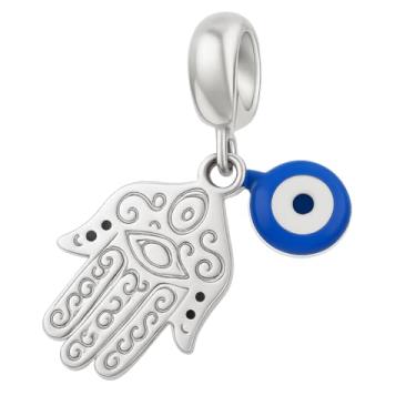 Imagem de Berloque de Aço Inoxidável Olho Grego com Mão de Fátima - Garantia 1 ano - pulseira feminina, presente feminino, joias para mulheres
