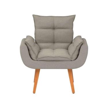 Imagem de Kit 2 Poltronas Opalas Com Puff Redondo Linho Bege