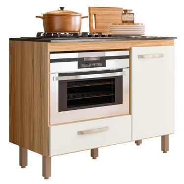 Imagem de Balcão de Cozinha Fit 1 Porta e 1 Gaveta com Tampo MDP para Cooktop - Nicioli Freijó/Off White Cristal