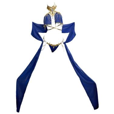 Imagem de Mobbunny Conjunto de lingerie sexy estilo dançarina romana para pendurar no pescoço, top e calcinha com fita, Azul, Small