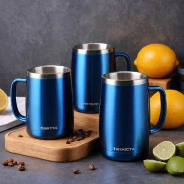 Imagem de Caneca Térmica Parede Dupla em Aço Inox Azul 1000ml com Tampa Hermética - Estilo Esportivo