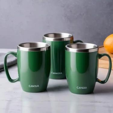 Imagem de Caneca Térmica Parede Dupla em Aço Inox Verde 450ml com Alça Ergonômica - Estilo Liso