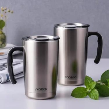 Imagem de Caneca Térmica Parede Dupla em Aço Inox Cinza 500ml com Tampa Rosqueável - Estilo Casual