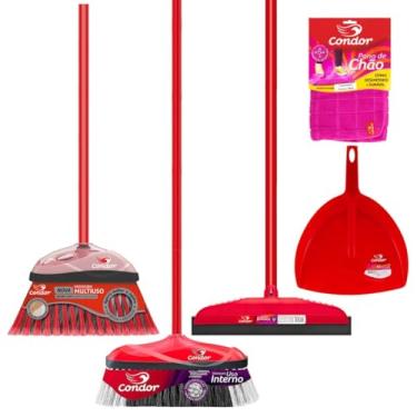 Imagem de Kit Limpeza Completo 1 Vassoura Varre Muito 1 Vassoura Varre Fácil 1 Rodo 30cm 1 Pano 1 Pá De Lixo Qualidade Condor