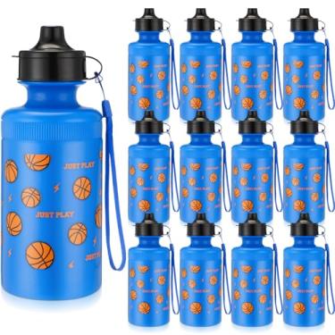 Imagem de Maxdot Garrafa de água de plástico reutilizável Squeeze de 510 g com alça de nylon à prova de vazamento, copo esportivo para escola, basquete, praia, verão, presente (azul)