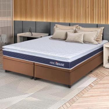 Imagem de Conjunto Box Baú Marrom Durban Azul Espuma D28 Queen 158x198x64 - King House