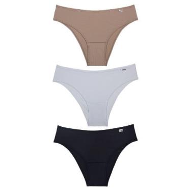Imagem de Kit 3 Calcinhas Biquíni DelRio 51509 Microfibra, Nude, Branco, Preto, 