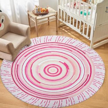 Imagem de USTIDE Tapete redondo rosa de 1,2 m, tapete de cabeceira fofo para quarto de meninas, padrão de pirulito, tapete antiderrapante para decoração de dormitório