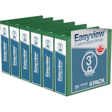 Imagem de Fichários EasyView Premium de 7,5 cm com capas transparentes personalizáveis para escola, escritório ou casa, cadernos coloridos, pacote com 6, anel redondo, verde