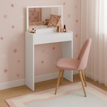 Imagem de Penteadeira Mesa Maquiagem Quarto Camarim Branco Com Espelho - DecorMo