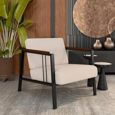 Imagem de Poltrona Decorativa Pomezia Estilo Industrial Preto/bouclé Off - M.a