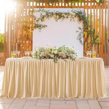Imagem de Saias de mesa rosa retangulares redondas, saias de mesa de poliéster, toalhas de mesa com babados para festa de aniversário, casamento, chá de panela, decoração, champanhe, A78 x C122 cm x 1 peça