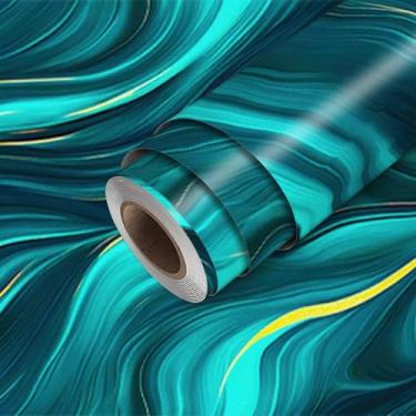 Imagem de HOMETITUTE Papel de parede abstrato azul-petróleo descasque e cole papel de parede 45 cm x 300 cm revestimento de parede de vinil removível autoadesivo para quarto e cozinha