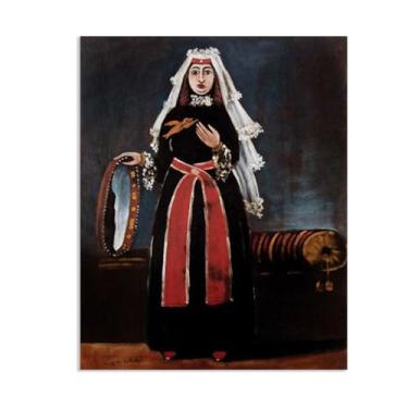 Imagem de Niko Pirosmani arte em tela mulher georgiana com pandeiro impressão em tela pinturas famosas reproduções primitivismo abstrato arte de parede para sala de estar 50 x 40 cm (20 x 16 polegadas) sem