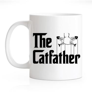 Imagem de RZHV The Catfather Caneca de café engraçada, xícara de chá do pai do gato, presente de aniversário de Natal para gato, pai, marido, namorado, irmão, avô, tio, presentes de aposentadoria para homens