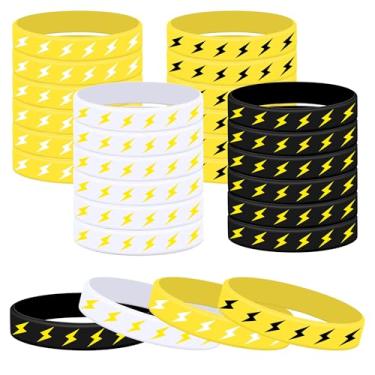 Imagem de Lesnala 48 Pcs Lightning bolt silicone bracelets Pokemon rubber wristbands for flash birthday party decorations Baby shower Gender reveal Party Favors Supplies 4 Styles