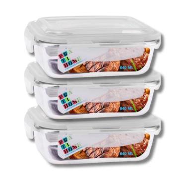Imagem de KIT 3 Potes de Vidro Retangular com Tampa Hermética 640ml - Casa Linda
