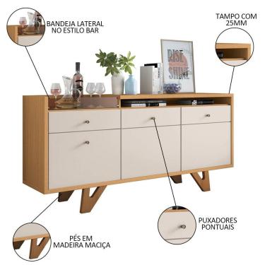 Imagem de Balcão Buffet Ellora Com Espelho Adnet 54cm H01 Off White/cinamomo - Mpozenato