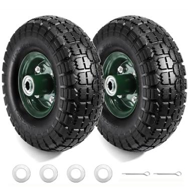 Imagem de Bekith Pacote com 2 rodas de pneus pneumáticos sólidos de 25 cm, substituição de pneus planos livres de 4,10/3,50-4 com rolamentos centrais de 5/8 para carrinho de mão, carrinho de jardim, carrinho de