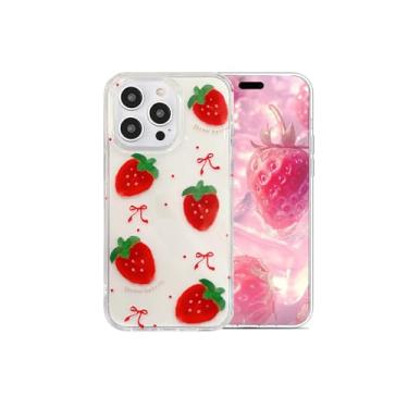 Imagem de Capa de telefone fofa de morango para iPhone 14 Pro, kawaii, estética, com laço de bolinhas, fruta, verão, transparente, TPU (poliuretano termoplástico) exclusivo feminino [tecnologia anti-descascar