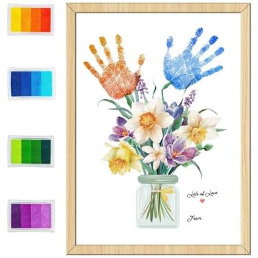 Imagem de HiFulerr Presentes de aniversário para mãe - Artesanato de flores com impressão manual de crianças, presentes de primeiro dia das mães, presente exclusivo de aniversário e Natal e decorações para mãe