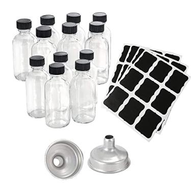 Imagem de Z-synka Garrafas de dose de 59 ml com tampas, frascos de vidro pequenos com tampas, rótulos de funis, para líquidos, uísque bourbon, óleos essenciais, suco, óleos essenciais, molho picante
