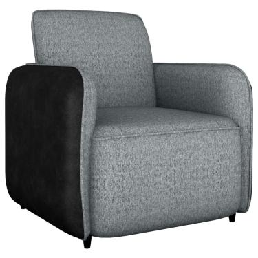 Imagem de Poltrona Decorativa Zuquire 76 cm Linho Vancouver Cinza Corino Preto Milani Store