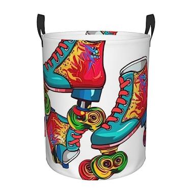 Imagem de Skates coloridos cesto de roupa suja dobrável à prova d'água cesto de armazenamento de roupas com alças pano oxford organizador de brinquedos cesta para banheiro, lavanderia, quarto, pequeno