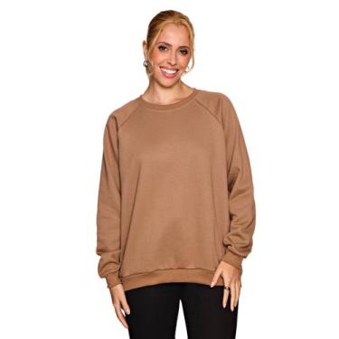 Imagem de Blusa Moletom Gola Careca Unissex Flanelado Liso Sem Estampa Feminino 