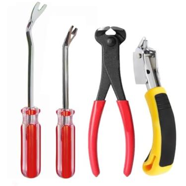 Imagem de INBWENH Conjunto de 4 ferramentas de remoção de grampos de estofamento incluindo alicate de corte final, extratores, removedor de carpete, remoção de grampos de construção, móveis, parede, madeira