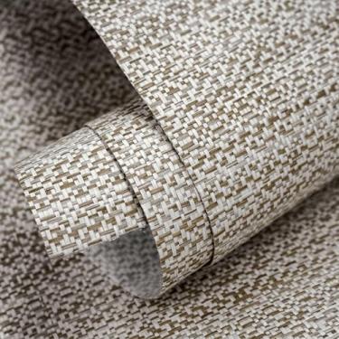 Imagem de Ansehan Wallcovering W1322 Coleção Oxford 91.4 cm L x 8 Yard C, papel natural tecido tecido grama textura moderna revestimento de parede para sala de estar quarto característica parede juta/marfim