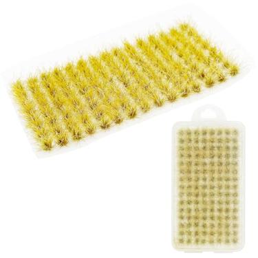 Imagem de Woohome 120 peças de tufos espessos de grama estática tufo de grama modelo tufo de grama para decoração de paisagem de trem em miniatura DIY paisagem terreno cenário ferroviário, amarelo