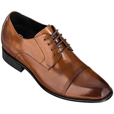 Imagem de CALTO Sapatos masculinos invisíveis para aumento de altura - Oxford formal de couro premium marrom antigo com cadarço - 7 cm mais alto - Y1002 - Tamanho 11 (M) EUA