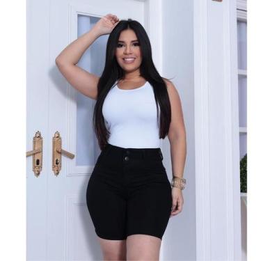Imagem de Bermuda Shorts jeans feminino meia coxa com lycra em três Cores Preto,